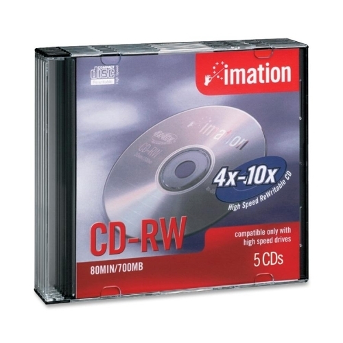 Imation CD-RW, 4-12x, 80Min/700MB, Branded, 5/PK, Silver