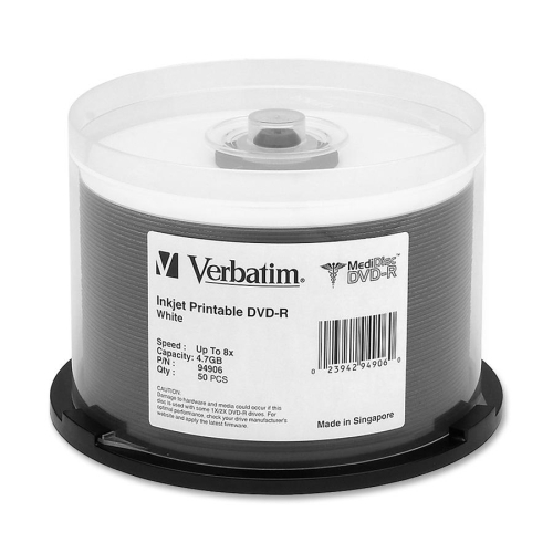 Verbatim Corporation DVD-R,MediDisk,Inkjet Printable,1x-8x Speed,4.7GB,50/PK