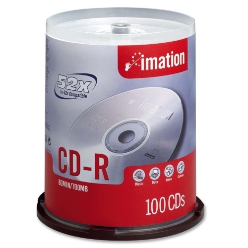 Imation CD-R, Branded, 52X, 700MB/80 Min, 100/Spindle, Silver