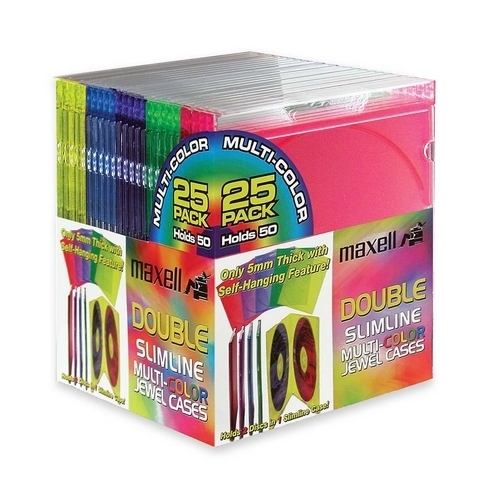 Maxell Corp. Of America Double Slimline Jewel Case,5mm Case,25/BX,Assorted