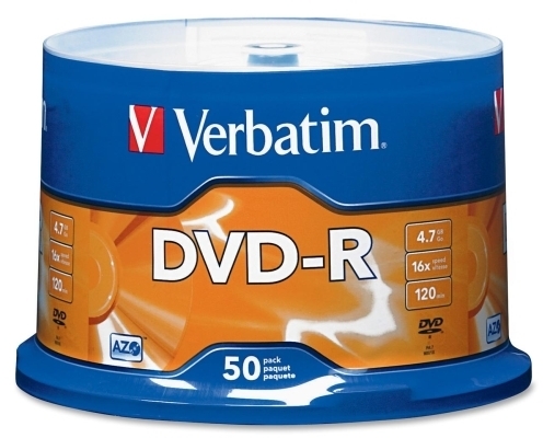 Verbatim Corporation DVD-R, 16X Speed, 4.7GB, F/Recoreders/Drives,Branded, 50/PK
