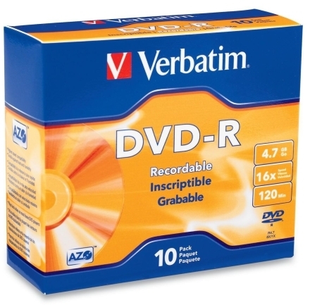 Verbatim Corporation DVD-R, 16X Speed, 4.7GB, Branded, 2 Hours Recording, 10/PK