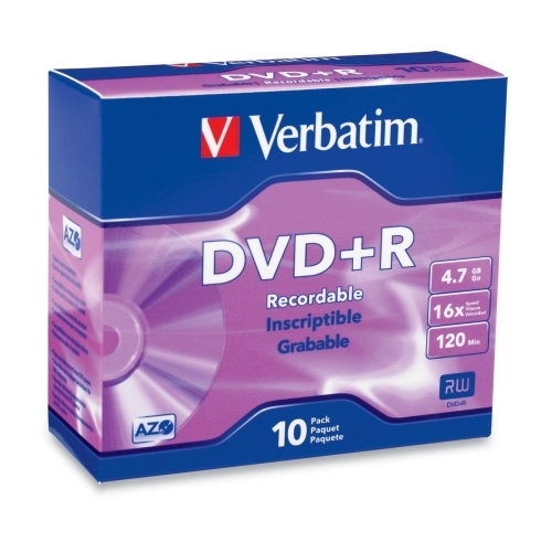 Verbatim Corporation DVD+R, 4.7GB, 16x, 120 min, Branded, 10/PK, Silver