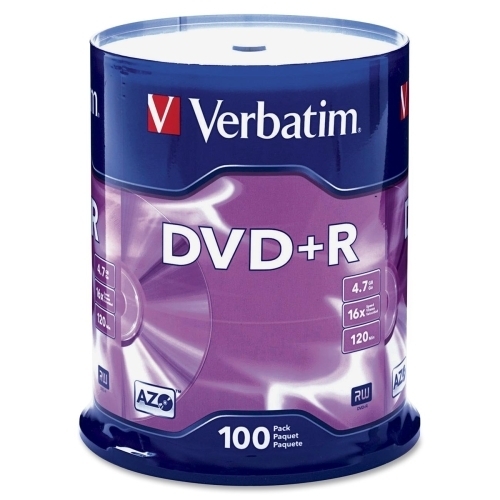 Verbatim Corporation DVD+R Disc, 4.7GB, 120 Minutes, 16X, 100/PK, Silver