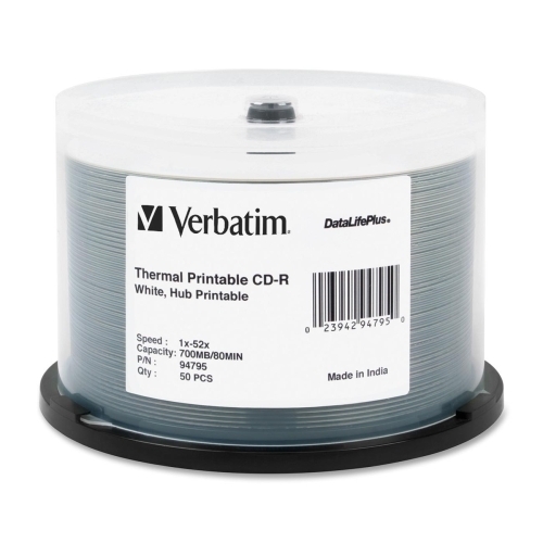 Verbatim Corporation CD-R, 52X, 700MB, White Thermal Printable, 50PK