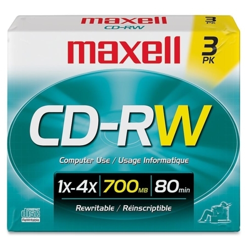 Maxell Corp. Of America CD-RW, 1X-4X, 700MB/80Min, 3/PK