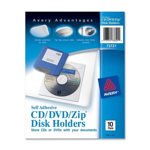 Avery Consumer Products Zip/CD/DVD Pockets, Self Adhesive, Vinyl, 10/PK, Clear