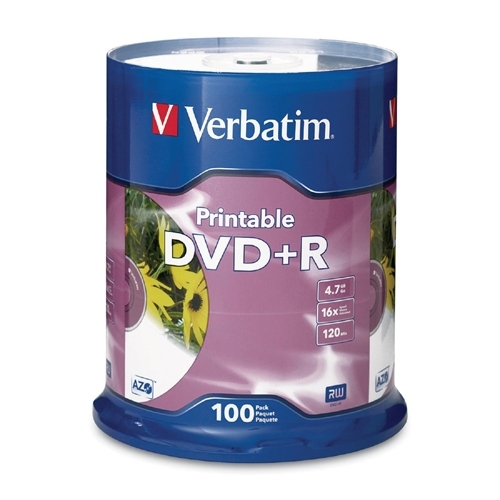 Verbatim Corporation DVD+R, 16x, 4.7GB, Inkjet Printable, 100/PK, White