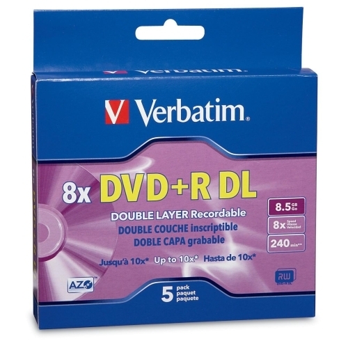 Verbatim Corporation DVD+R, w/ Jewel Case, Double Layer, 8X, 8.5GB, Branded, 5/PK