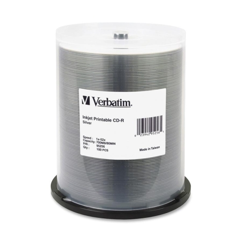 Verbatim Corporation CD-R, 52X, 700MB/80Min, Inkjet Printable, 100/PK, Silver