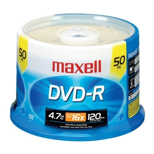 Maxell Corp. Of America DVD-R, 16X Speed, 4.7GB, Branded, F/Recorders/Drives, 50/PK