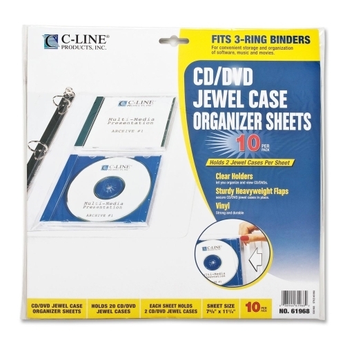 C-Line Products, Inc. CD Jewel Case Ring Binder Storage Pages,2 CDs/Case,10/PK,CL