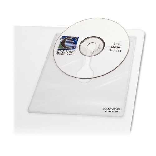 C-Line Products, Inc. Self Adhesive CD/DVD Holder, Reduced Glare, 10/PK, Clear