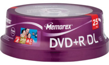 8X Double Layer Write-Once dvd+R - 25 Disc Spindle