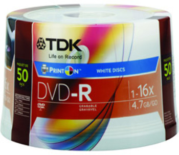 50Pk dvd-R 16X 4.7Gbinkjet Printable Spindle